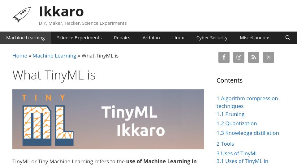 Screenshot of ikkaro.net: TinyML: Ultra-low power machine learning