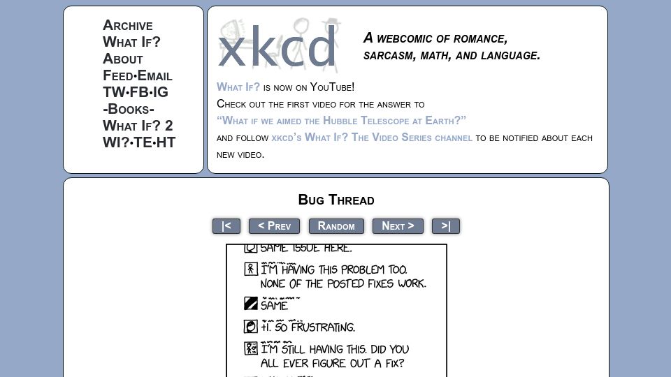 Screenshot of xkcd.com: Bug Thread