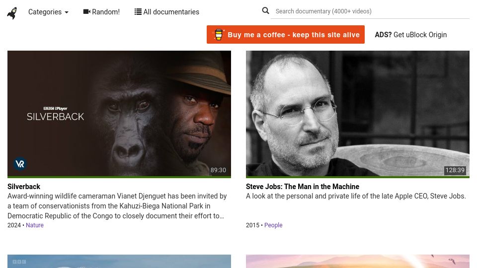 Screenshot of ihavenotv.com: Watch Free Online Documentaries