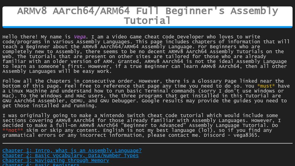 Screenshot of mariokartwii.com: ARMv8 AArch64/ARM64 Full Beginner's Assembly Tutorial
