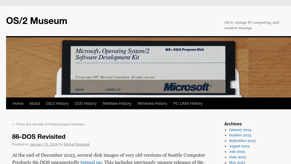 Screenshot of os2museum.com: 86-DOS Revisited