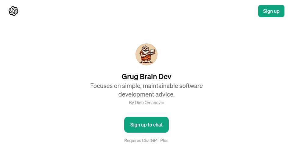Screenshot of chat.openai.com: Grug Brained Developer GPT