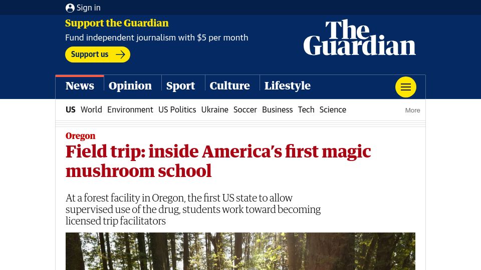 Screenshot of theguardian.com: Field trip: inside America's first magic mushroom school