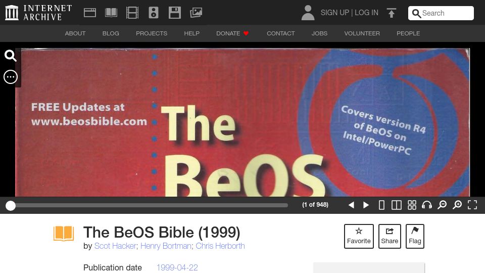 Screenshot of archive.org: The BeOS Bible (1999)
