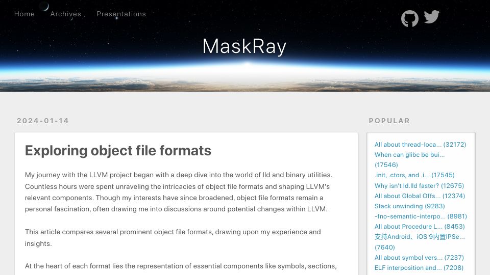 Screenshot of maskray.me: Exploring Object File Formats