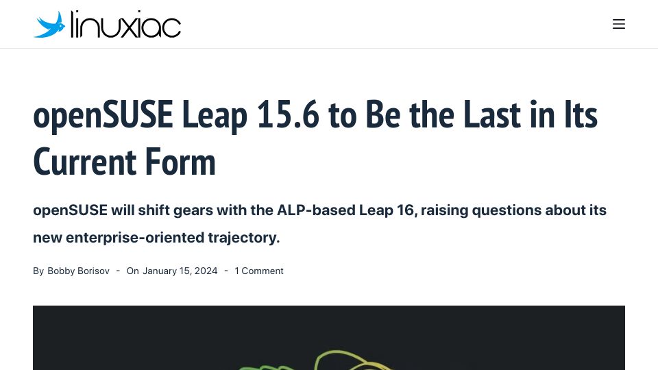 Screenshot of linuxiac.com: OpenSUSE Leap 15.6 to Be the Last in Its Current Form