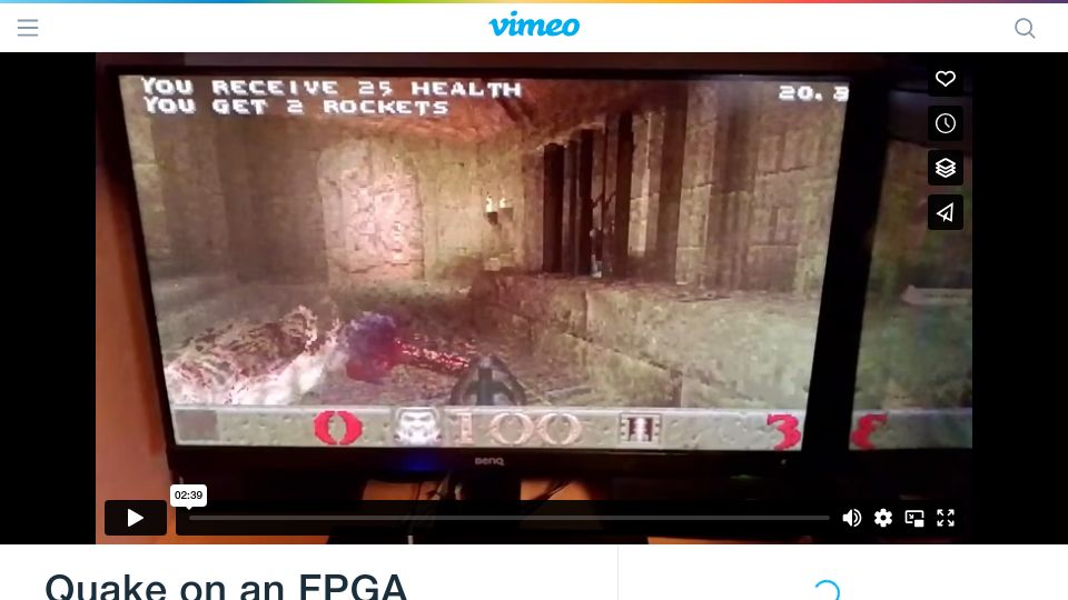 Screenshot of vimeo.com: Quake on an FPGA (MRISC32 CPU) [video]