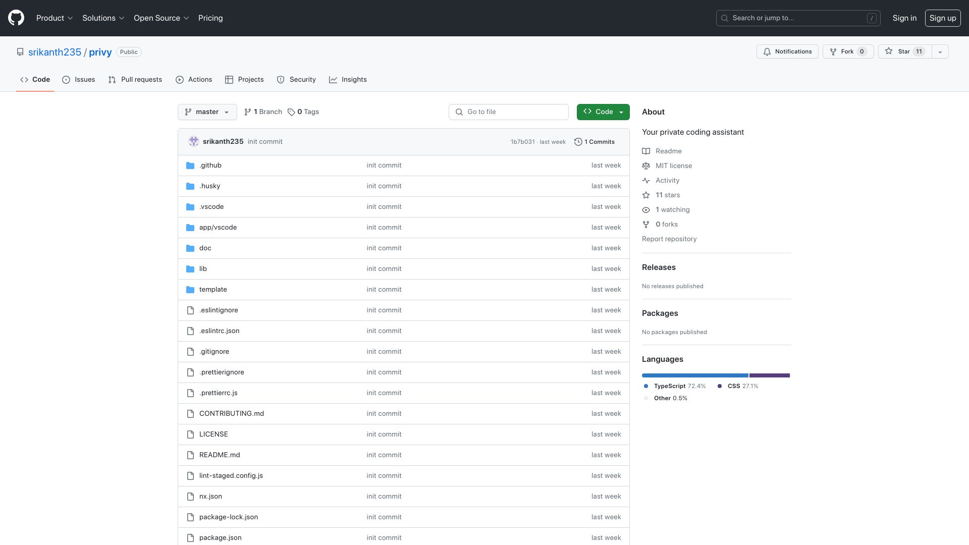 Screenshot of github.com: Show HN: Privy - Open-source, privacy oriented alternative to GitHub Copilot