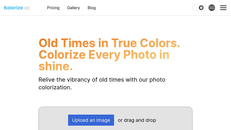 Screenshot of kolorize.cc: Show HN: Kolorize – Next-gen AI photo colorizer