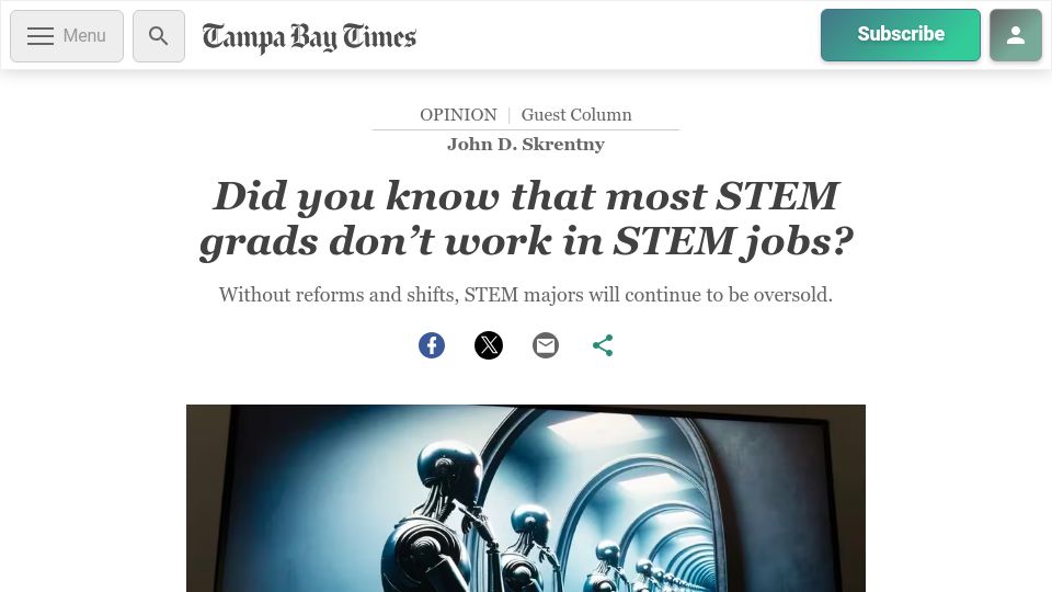 Screenshot of tampabay.com: Most STEM grads don't work in STEM jobs