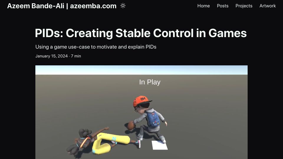 Screenshot of azeemba.com: PIDs: Creating Stable Control in Games