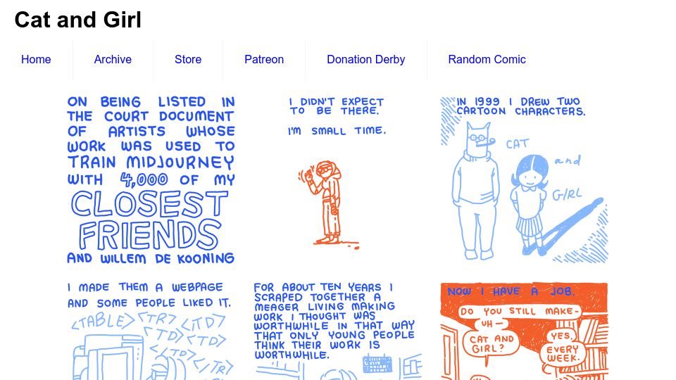 Screenshot of catandgirl.com: On being listed as an artist whose work was used to train Midjourney