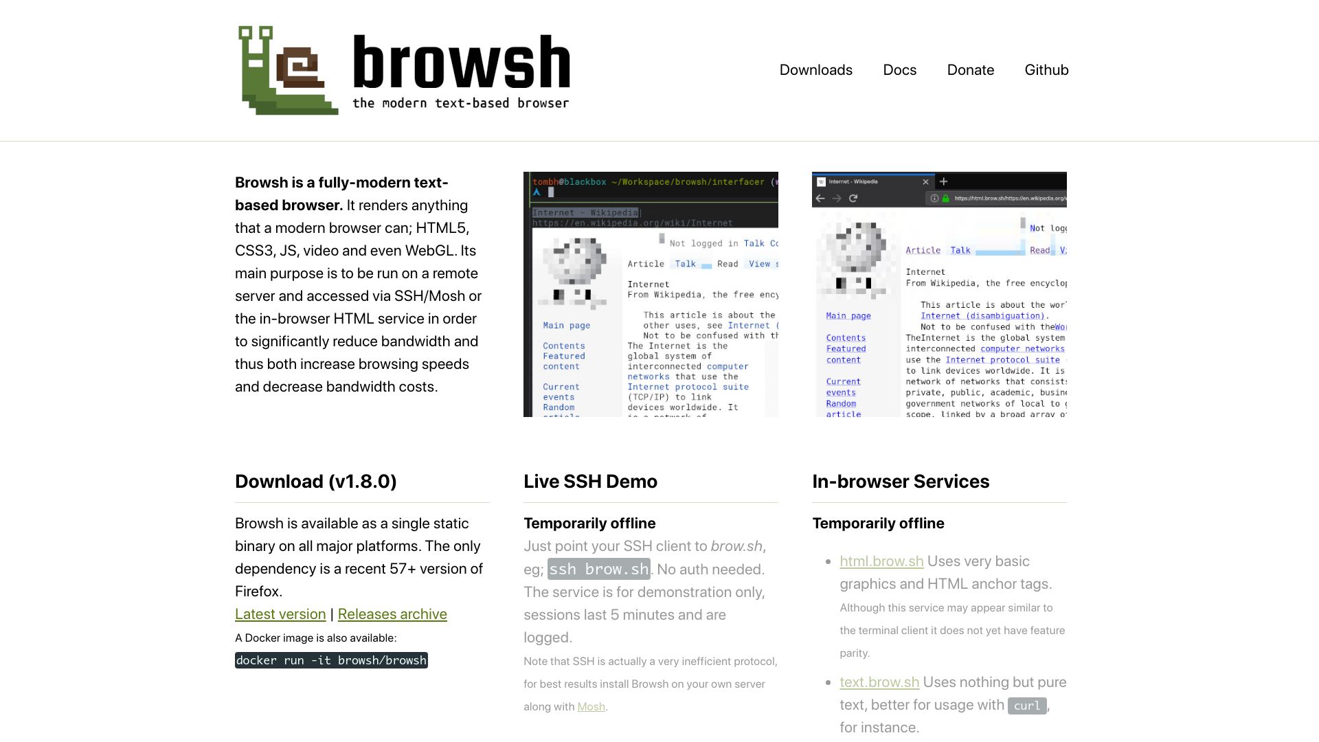 Screenshot of brow.sh: Browsh: The modern text-based web browser