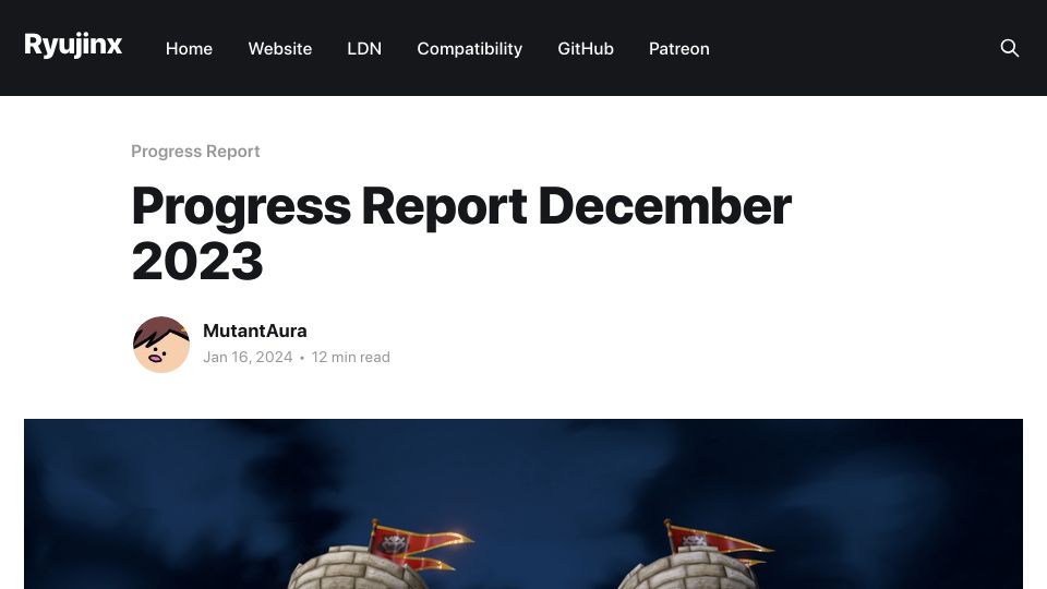 Screenshot of blog.ryujinx.org: Nintendo Switch Emulator: Progress Report December 2023