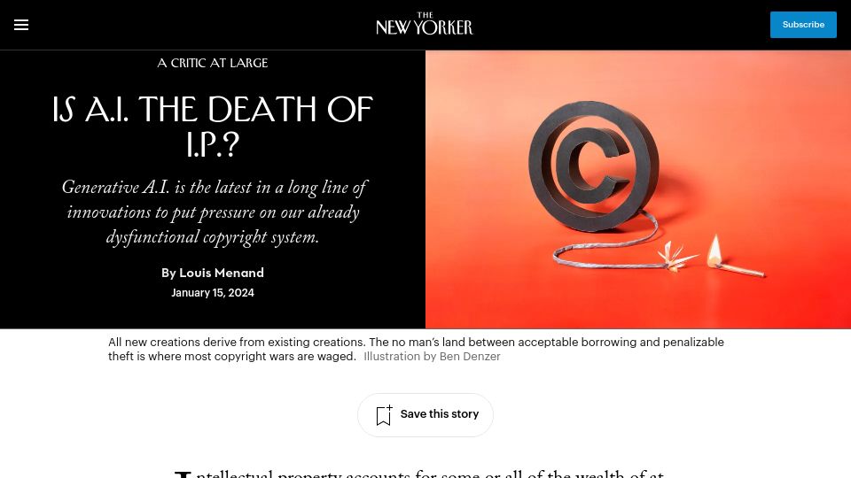 Screenshot of newyorker.com: Is A.I. The Death of I.P.?
