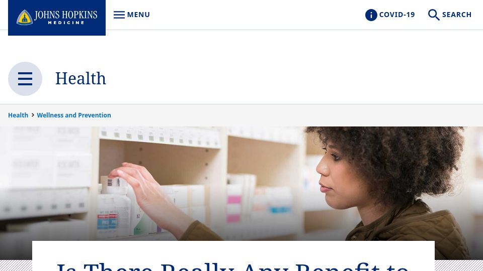 Screenshot of hopkinsmedicine.org: Is There Any Benefit to Multivitamins?