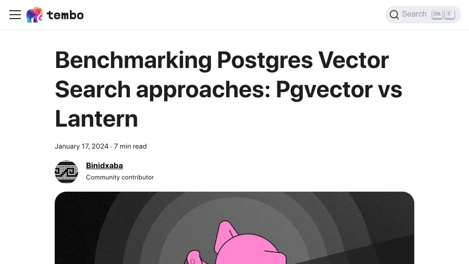 Screenshot of tembo.io: Benchmarking Postgres Vector Search Approaches: Pgvector vs. Lantern