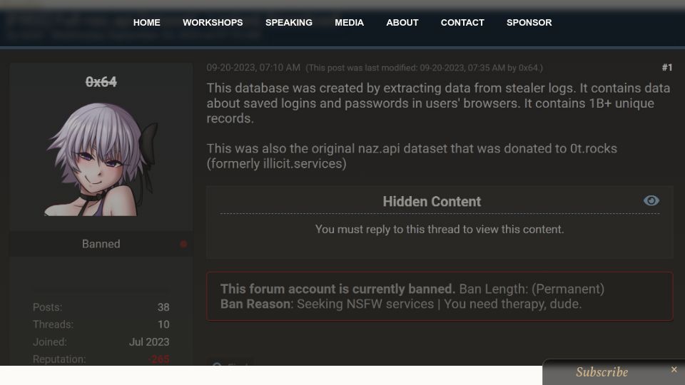 Screenshot of troyhunt.com: The Naz.API Credential Stuffing List