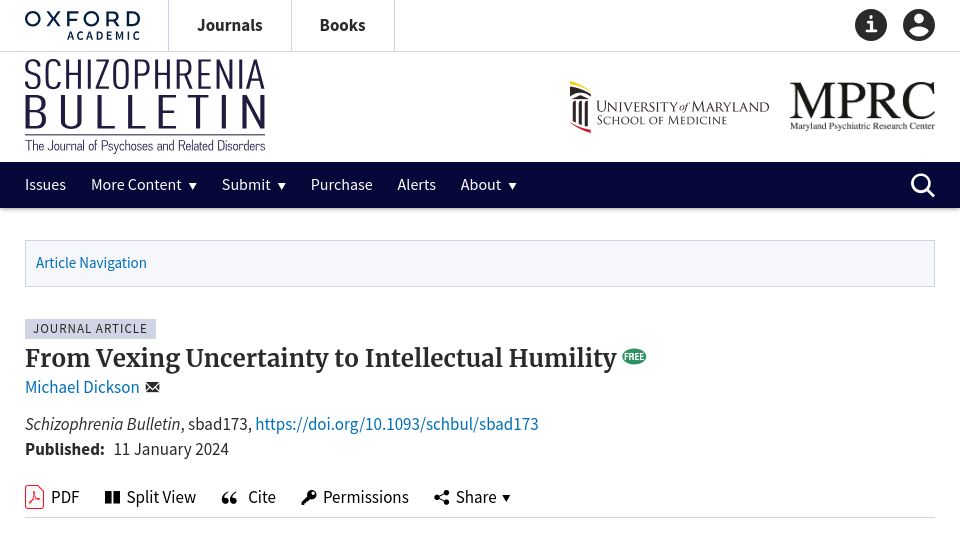 Screenshot of academic.oup.com: From Vexing Uncertainty to Intellectual Humility