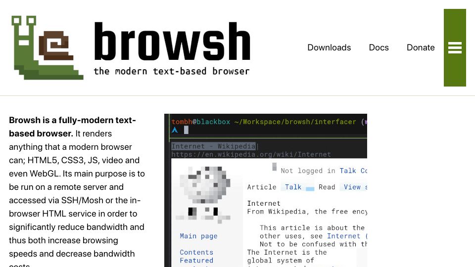 Screenshot of brow.sh: Browsh: The modern text-based web browser