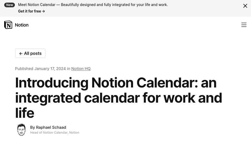 Screenshot of notion.so: Notion Calendar
