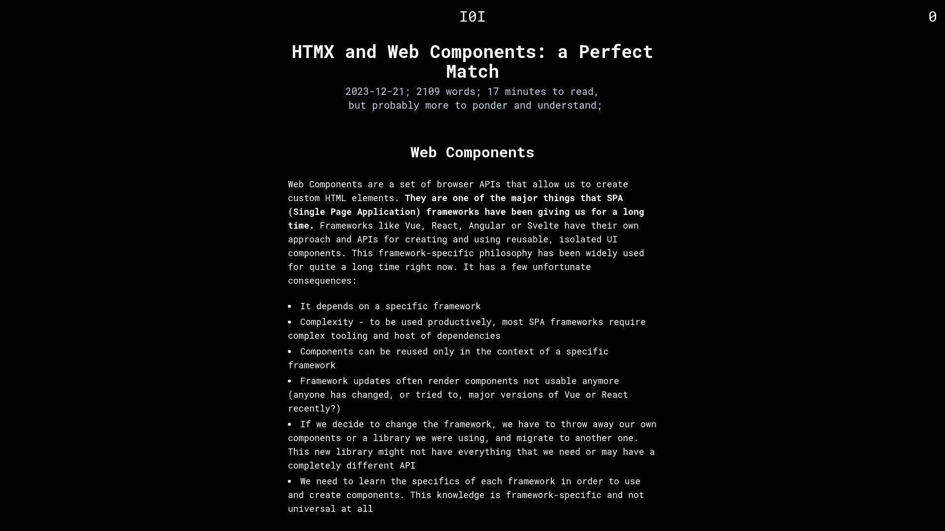 Screenshot of binaryigor.com: Htmx and Web Components: A Perfect Match