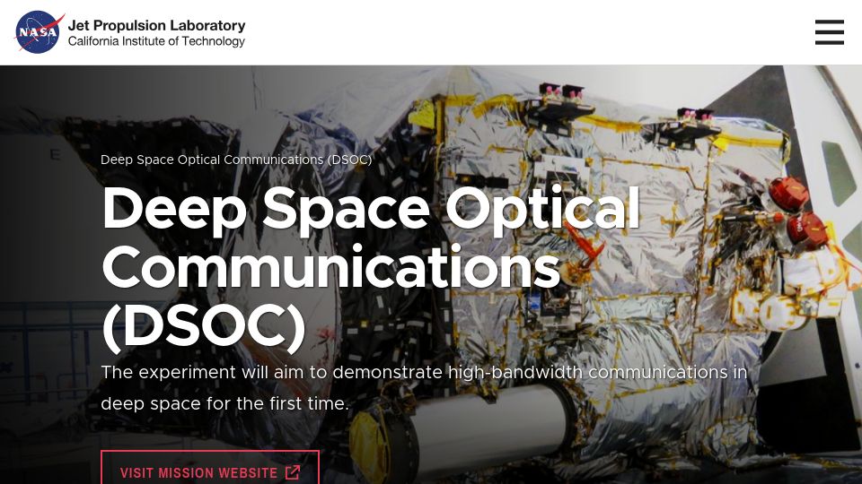 Screenshot of jpl.nasa.gov: Deep Space Optical Communications (DSOC)