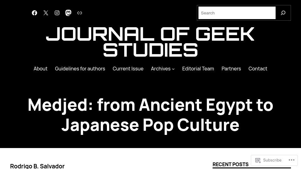 Screenshot of jgeekstudies.org: Medjed: From Ancient Egypt to Japanese Pop Culture (2017)