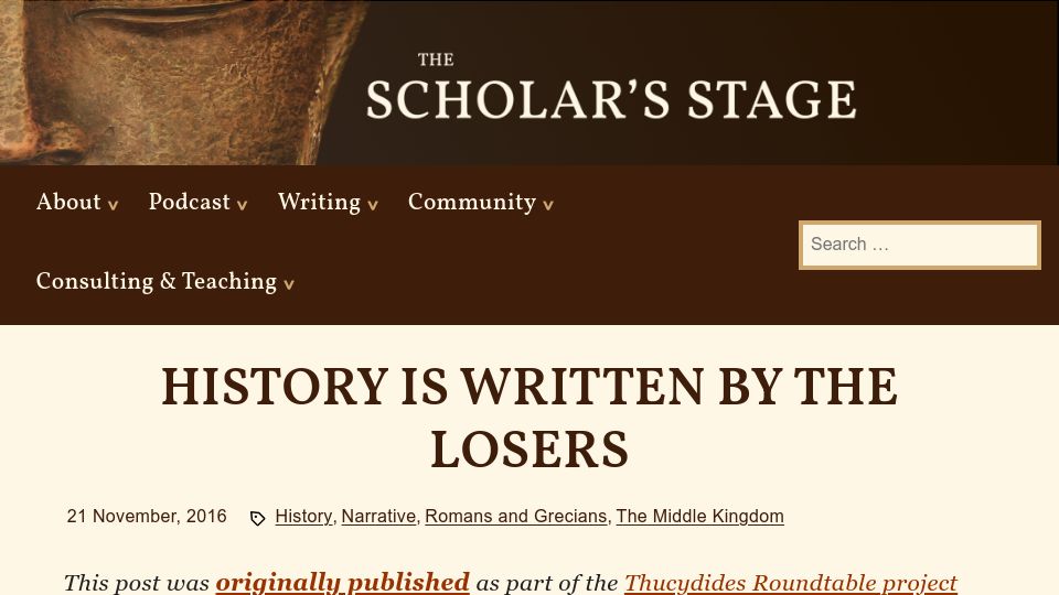 Screenshot of scholars-stage.org: History Is Written by the Losers (2016)
