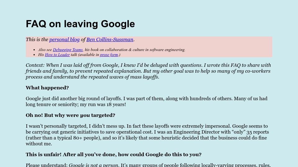 Screenshot of social.clawhammer.net: FAQ on Leaving Google