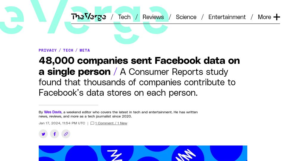Screenshot of consumerreports.org: Each Facebook user is monitored by thousands of companies