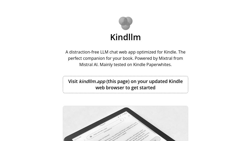 Screenshot of kindllm.app: Show HN: Kindllm – LLM chat optimized for Kindle e-readers