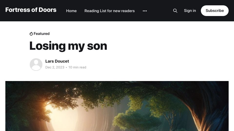 Screenshot of fortressofdoors.com: Losing my son