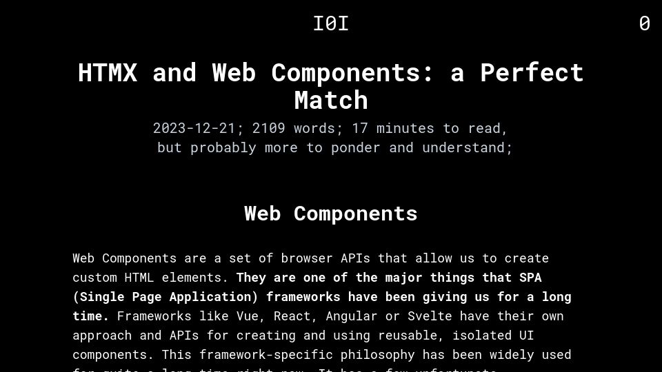 Screenshot of binaryigor.com: Htmx and Web Components: A Perfect Match