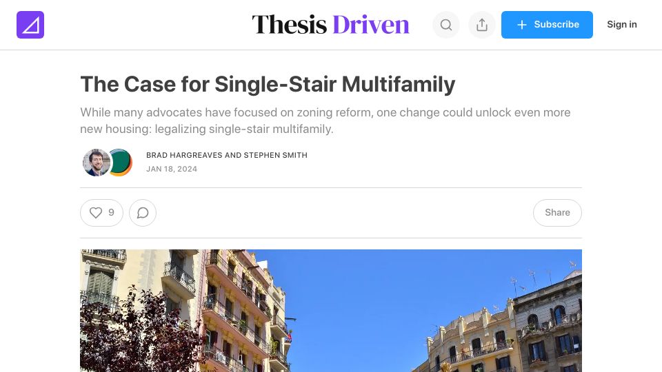 Screenshot of thesisdriven.com: The case for single-stair multifamily
