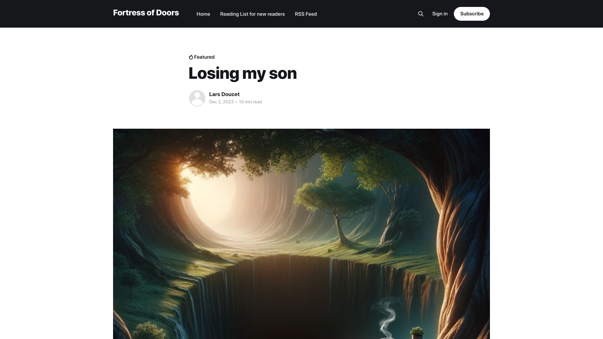 Screenshot of fortressofdoors.com: Losing my son