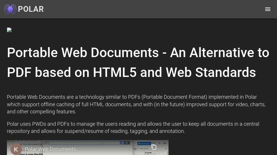 Screenshot of getpolarized.io: Portable Web Documents – An Alternative to PDF Based on HTML5 (2019)