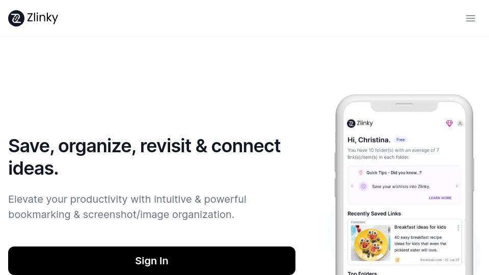 Screenshot of zlinky.com: Show HN: Lightweight Productivity Tool