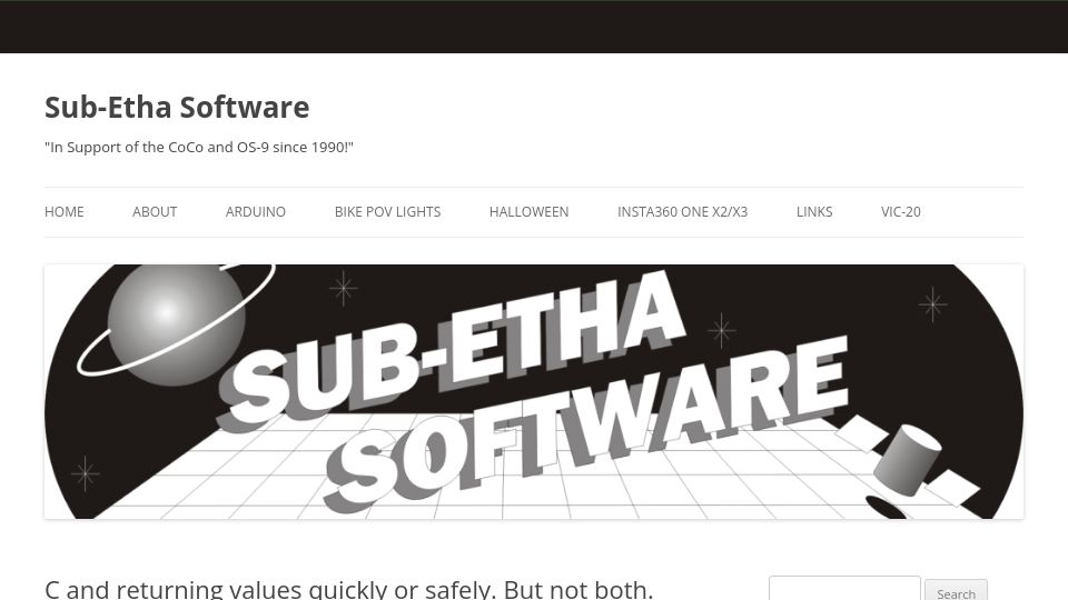 Screenshot of subethasoftware.com: C and returning values quickly or safely, but not both