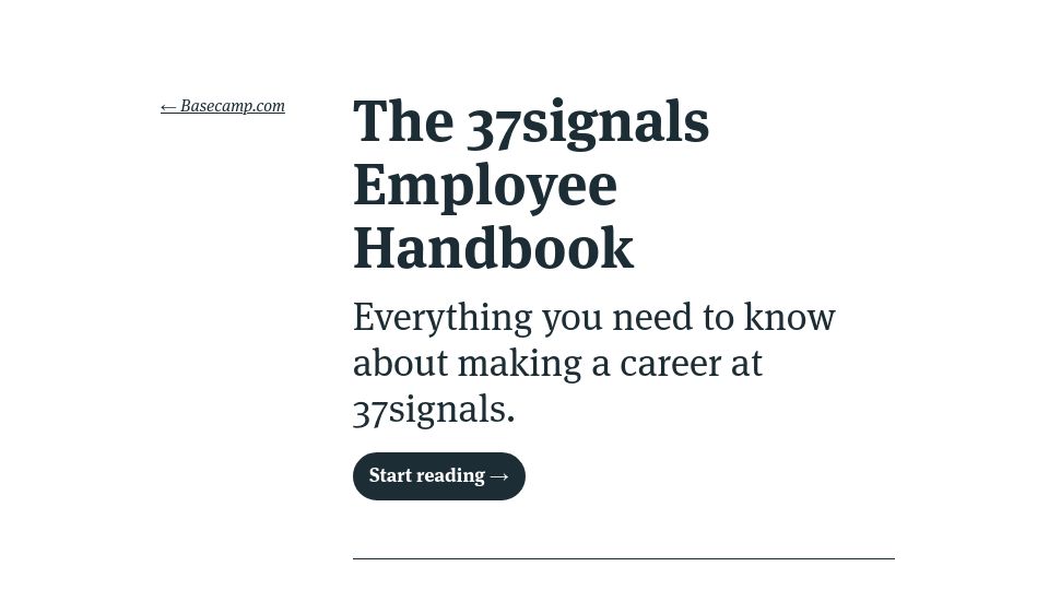 Screenshot of basecamp.com: The 37signals Employee Handbook