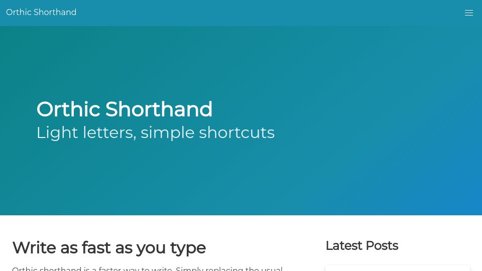 Screenshot of orthic.shorthand.fun: Orthic Shorthand – Write as fast as you type