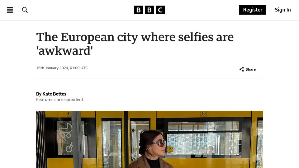 Screenshot of bbc.com: Berlin, the European city where selfies are 'awkward'