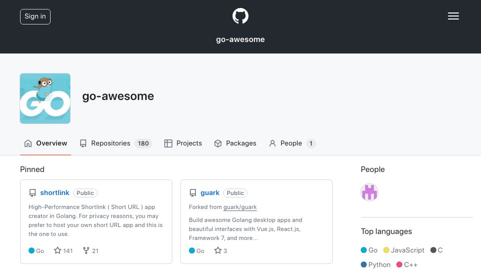 Screenshot of github.com: Show HN: Go – Some of the best Go packages