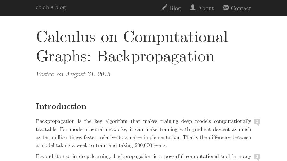 Screenshot of colah.github.io: Calculus on Computational Graphs: Backpropagation (2015)