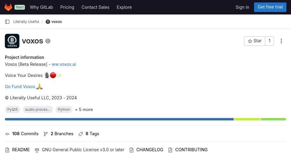 Screenshot of gitlab.com: Show HN: Voxos.ai – An Open-Source Desktop Voice Assistant