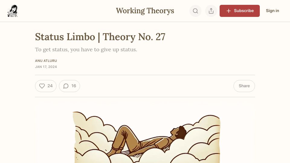 Screenshot of workingtheorys.com: A lot of us are in "status limbo"