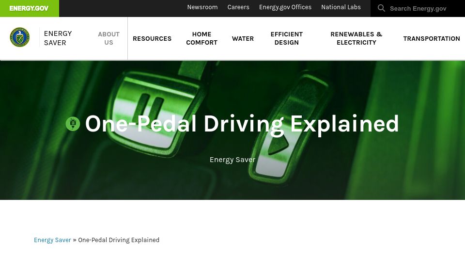 Screenshot of energy.gov: One-Pedal Driving Explained