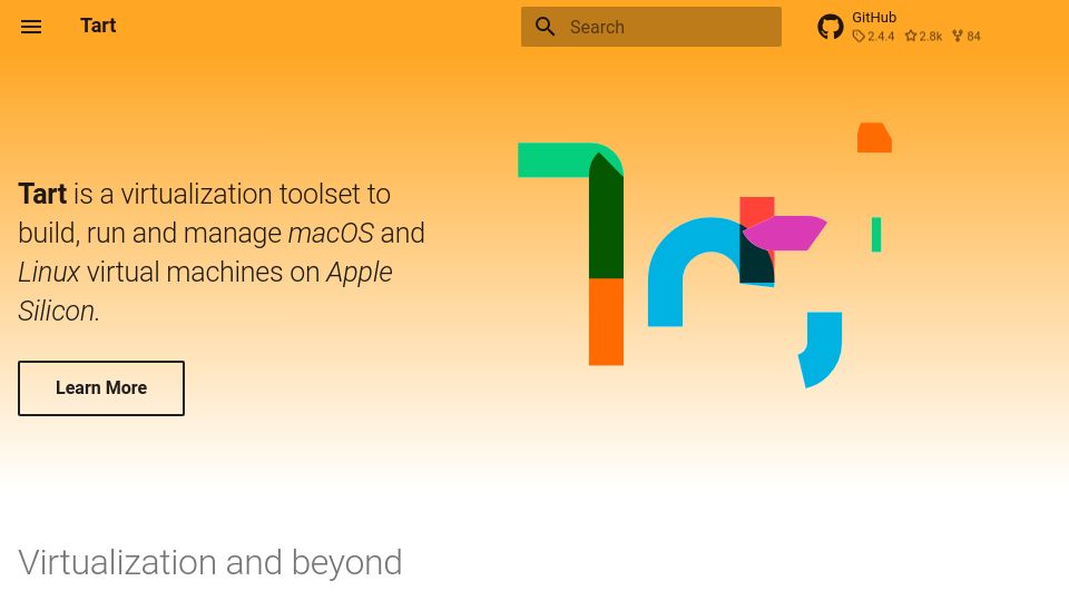 Screenshot of tart.run: Tart: VMs on macOS using Apple's native Virtualization.Framework