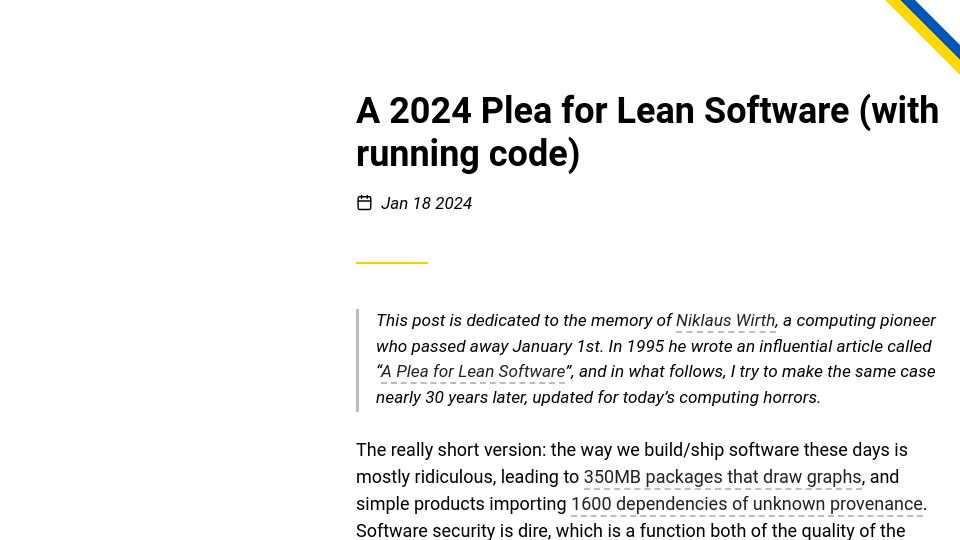Screenshot of berthub.eu: A 2024 Plea for Lean Software