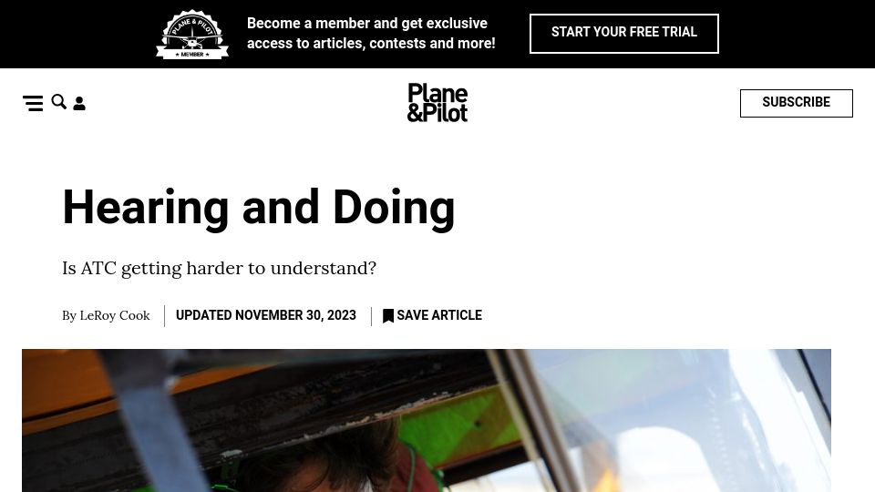 Screenshot of planeandpilotmag.com: Hearing and Doing